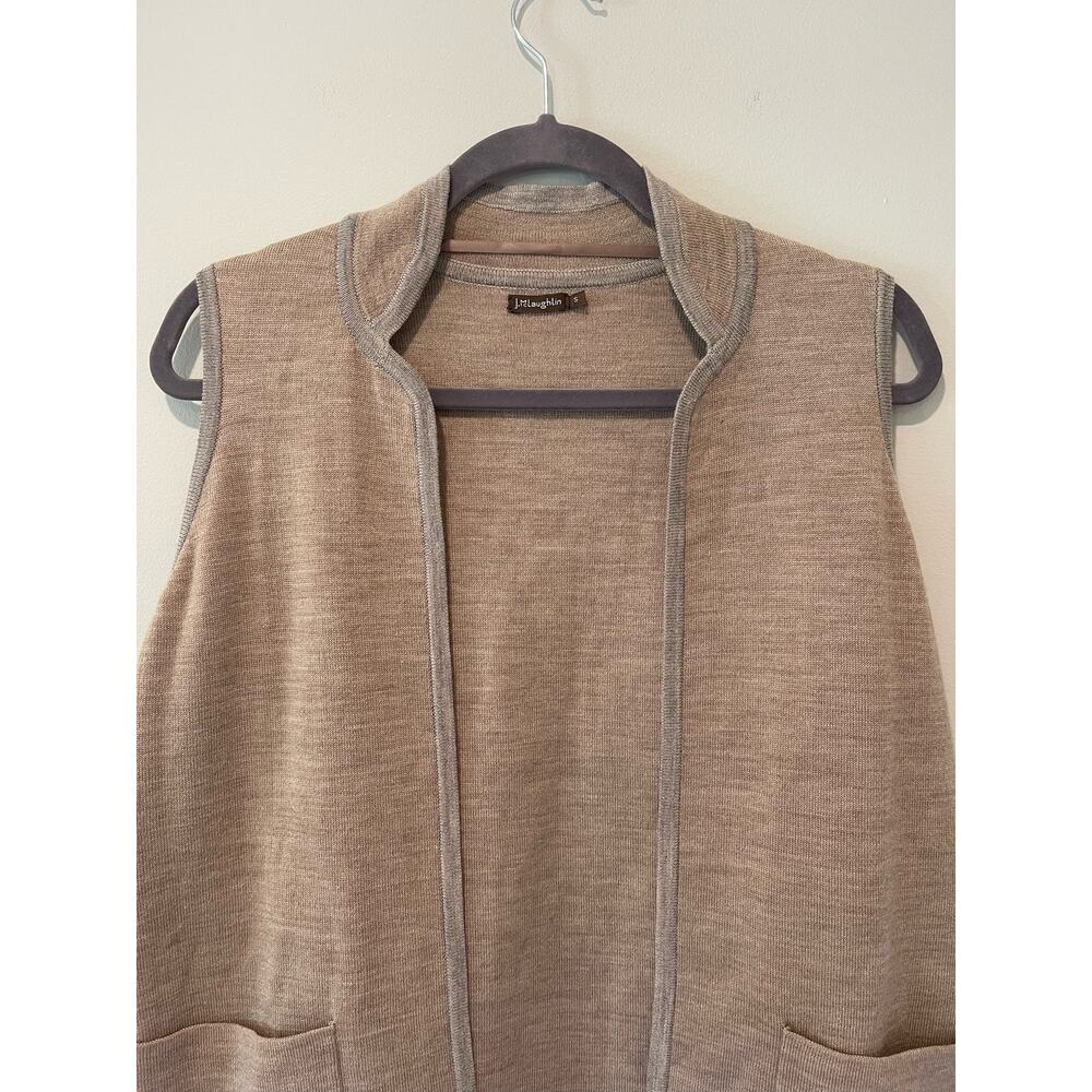 J. McLaughlin Sweater Vest Womens‎ Small Beige Open Cardigan Pockets Long Wool